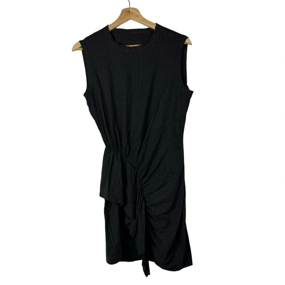 Boutique Dark Gray Pin Stripe Drape Front Sleeveless‎ Mini Dress 10